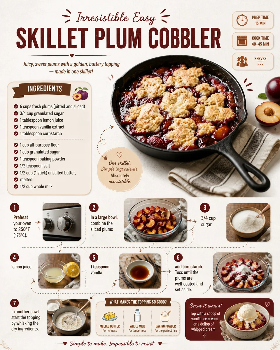 Irresistible Easy Skillet Plum Cobbler