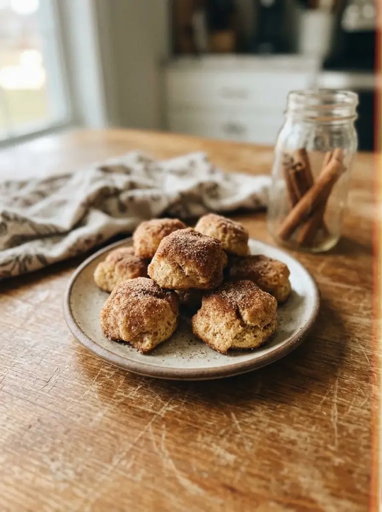 Plate of irresistible cinnamon sugar biscuit bites freshly baked