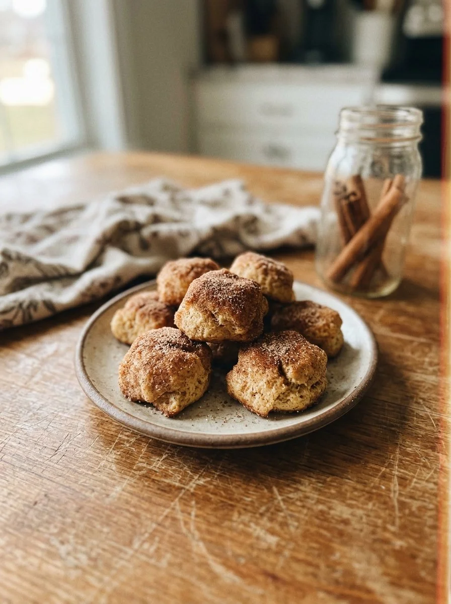 Plate of irresistible cinnamon sugar biscuit bites freshly baked