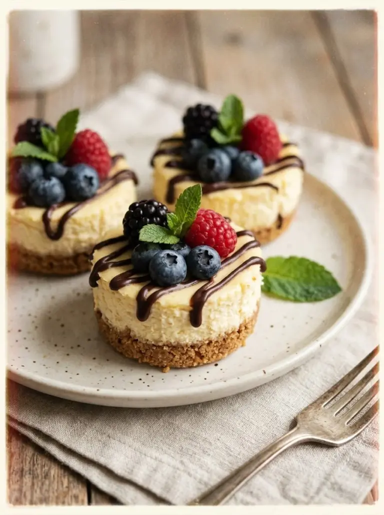 Irresistible mini cheesecakes with a variety of toppings on a dessert platter