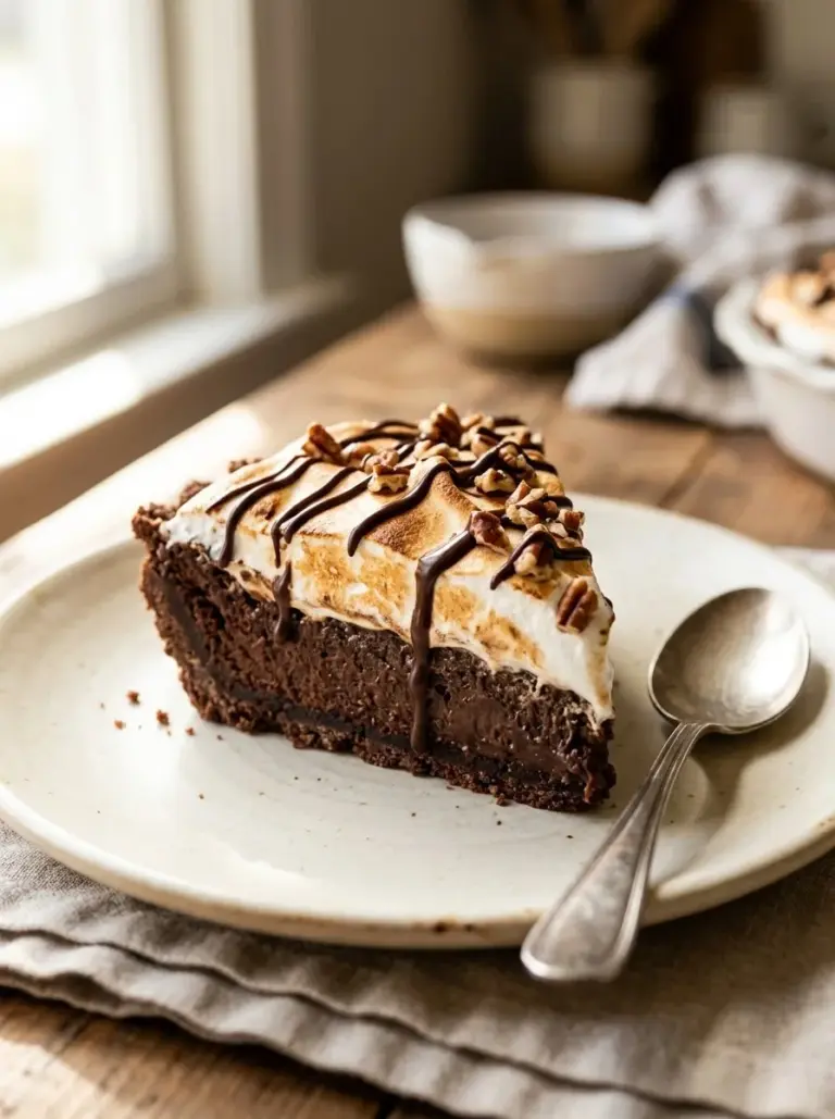 Delicious and decadent slice of Mississippi Mud Pie dessert on a plate