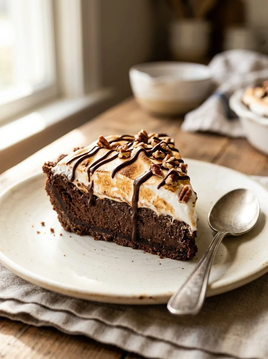 Delicious and decadent slice of Mississippi Mud Pie dessert on a plate