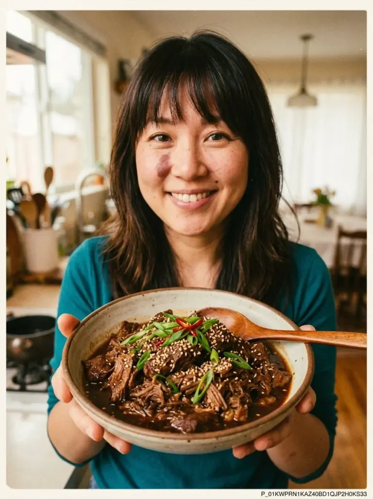 Slow Cooker Korean Beef served with vegetables and rice