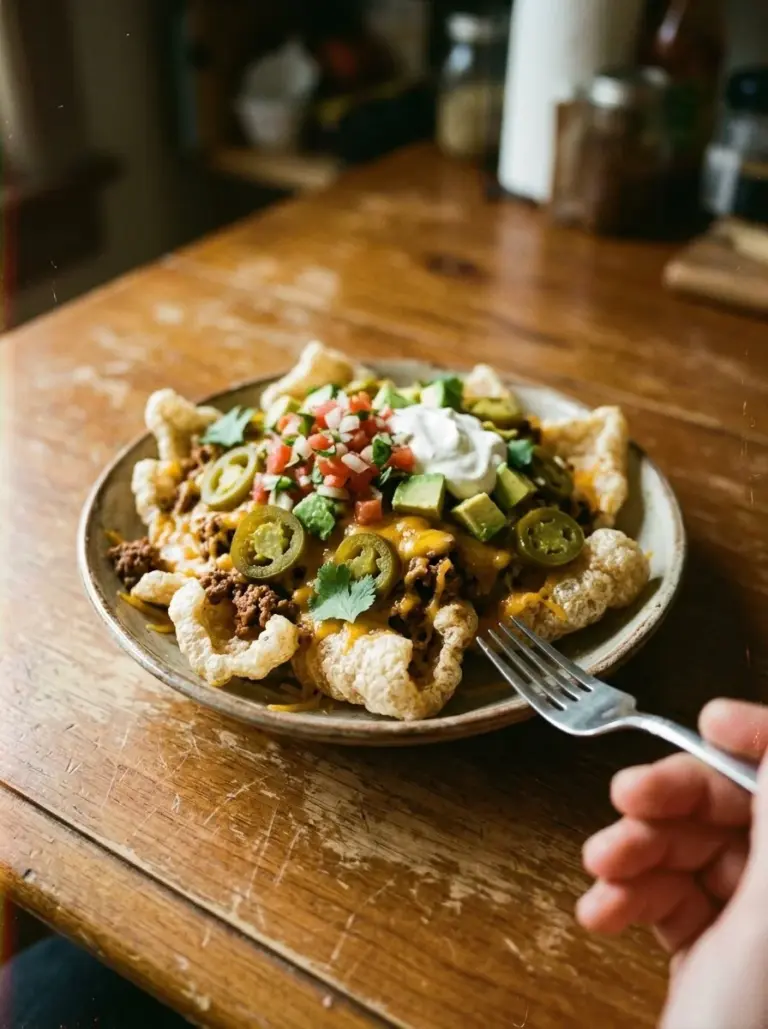 Delicious Keto Nachos served on a plate, loaded with toppings for a low-carb snack.