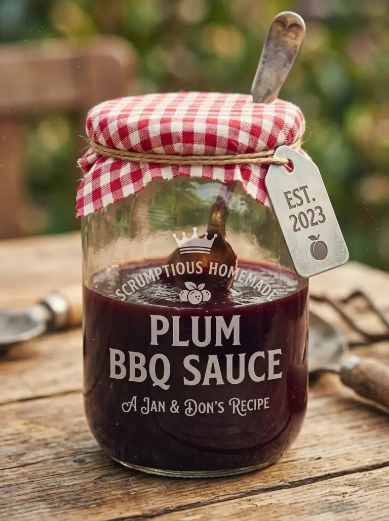 Jar of homemade plum BBQ sauce ready for grilling