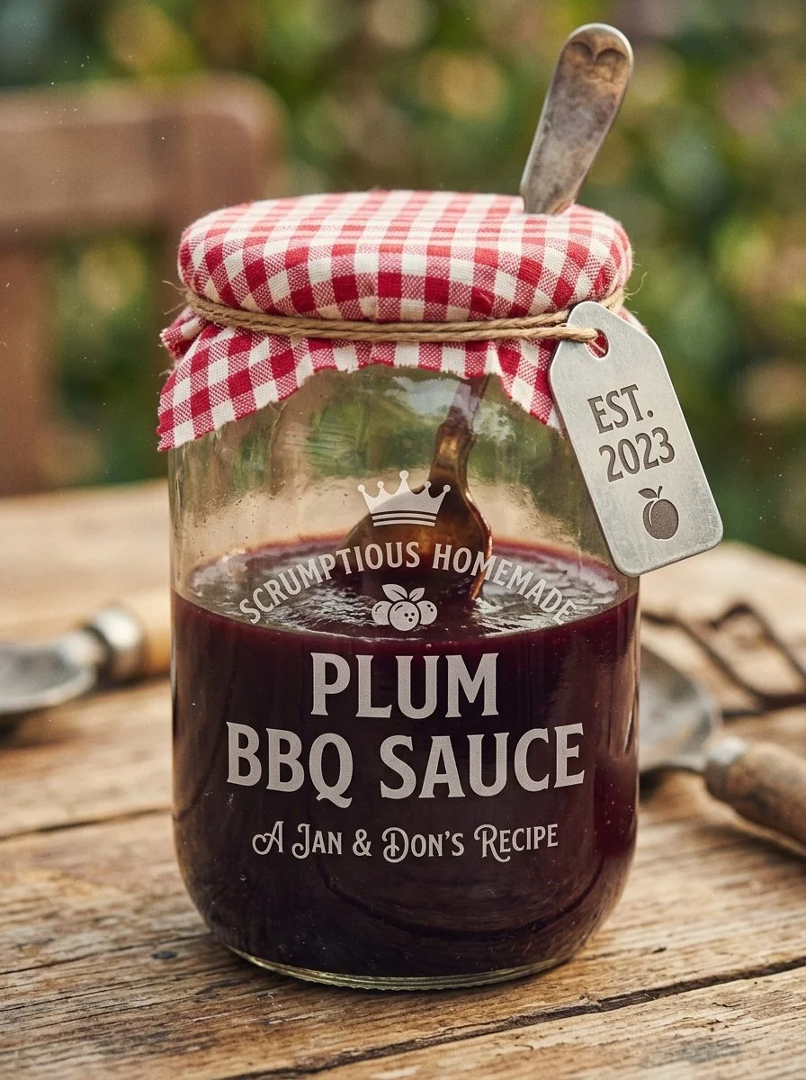 Jar of homemade plum BBQ sauce ready for grilling