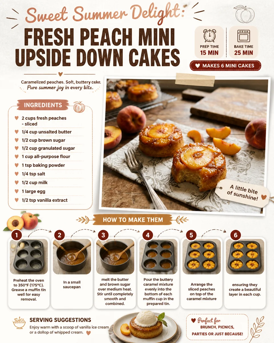 Sweet Summer Delight: Fresh Peach Mini Upside Down Cakes