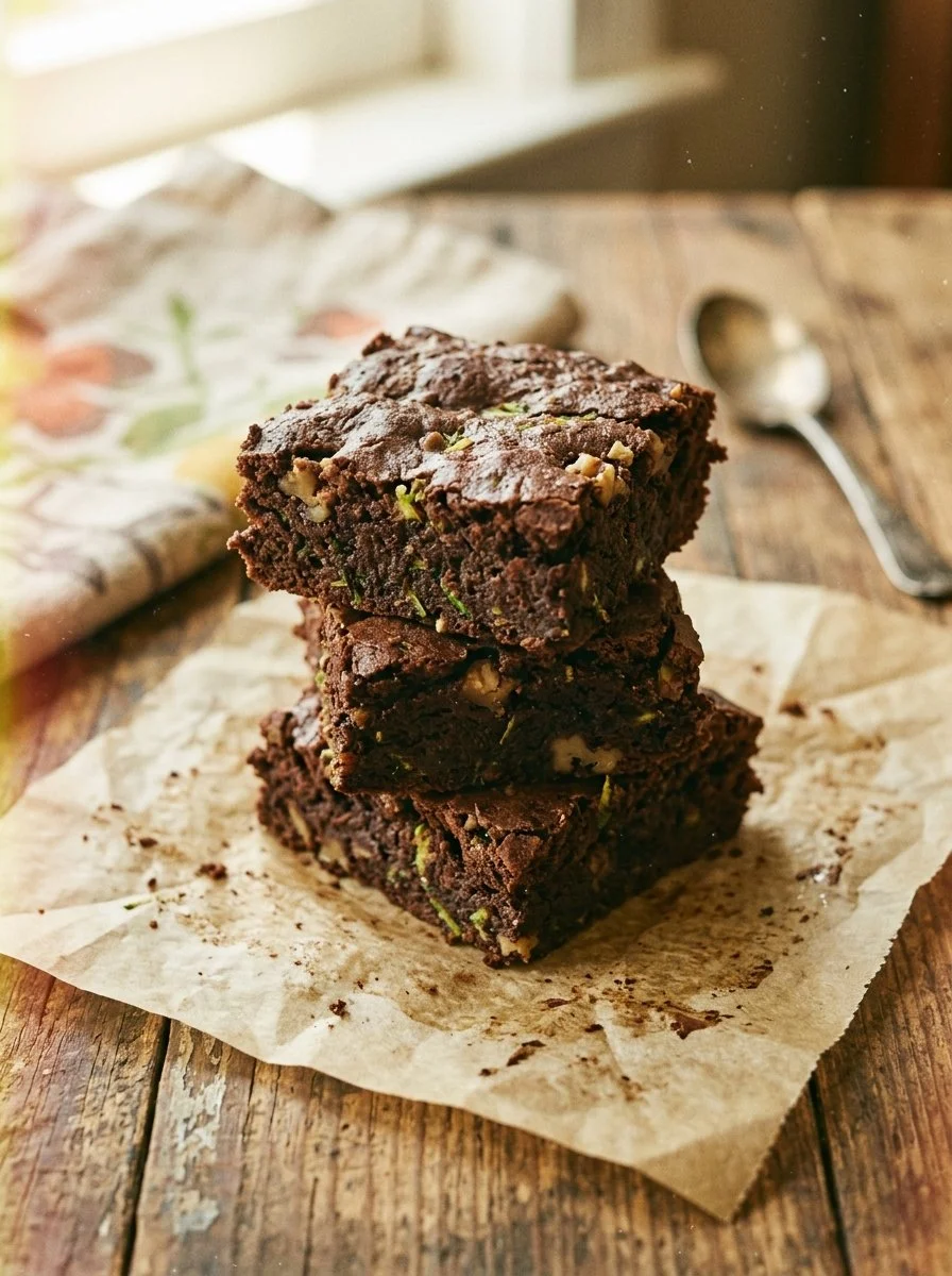 Delicious homemade zucchini brownies with chocolate frosting.